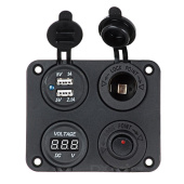 Switch панель 2port USB 1A.2.1A,розетка 12В, Вольтметр, переключатель